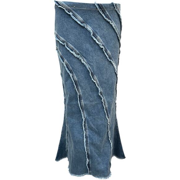 DOLLS KILL X GENERATION KISS JADE MAXI MERMAID DENIM DISTRESSED Y2K SKIRT SZ XL - Picture 3 of 10